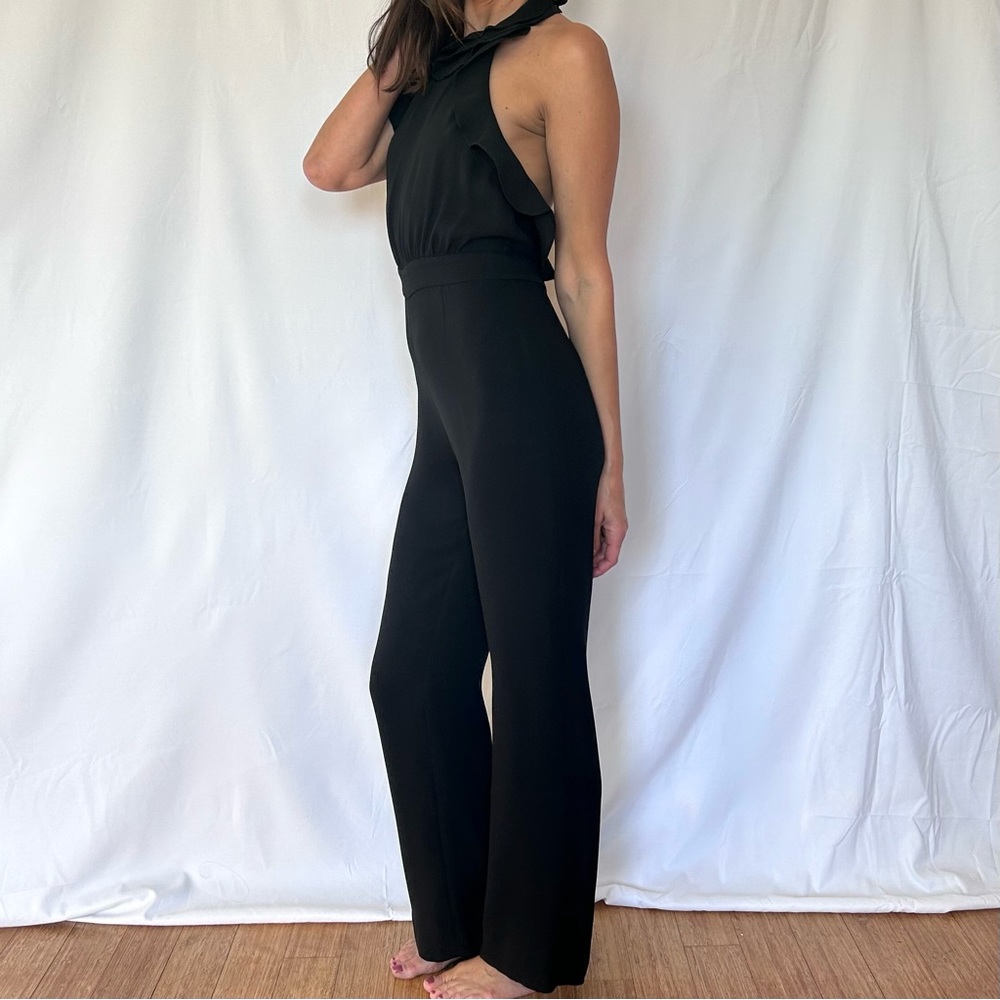 Diane Von Furstenberg Silk Ruffle Jumpsuit, Black, Strapless, Open Back, Size 2